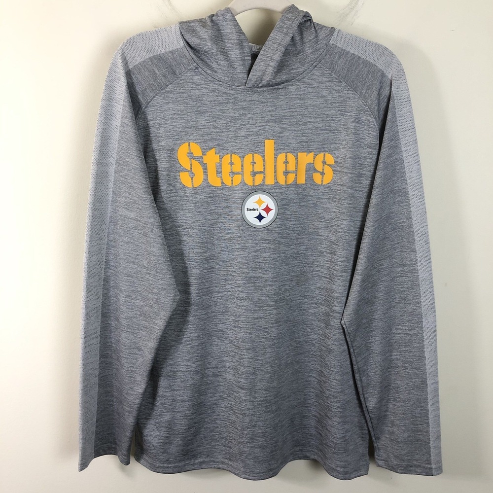 Pittsburgh Steelers Majestic Coolbase Light Pullover Hoodie Men's Sz M Gray NFL